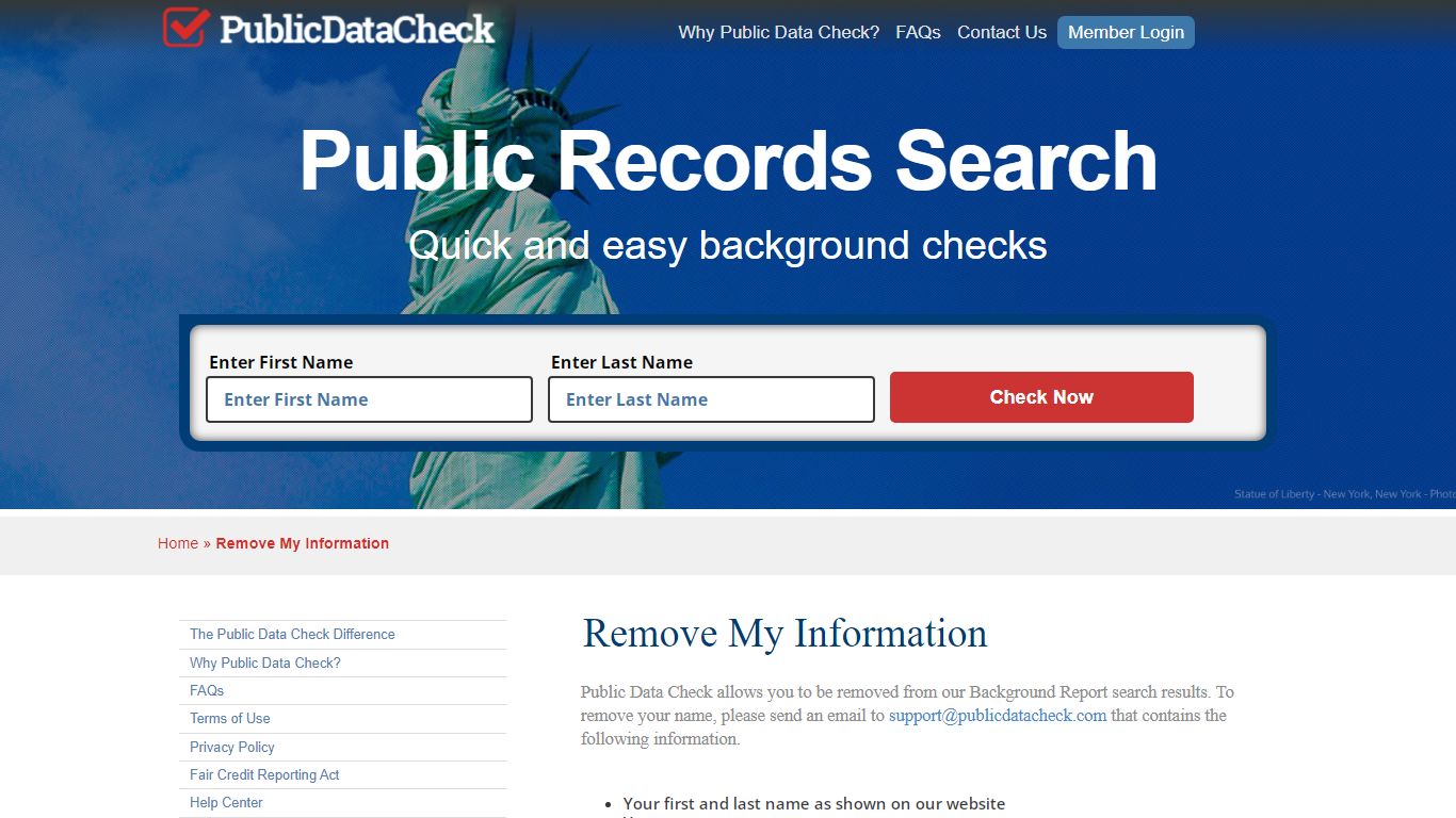 Remove My Public Information | Public Data Check Help Center